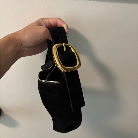 Madewell Mini Black Suede Bag with Gold Buckle - Picture 5 of 6